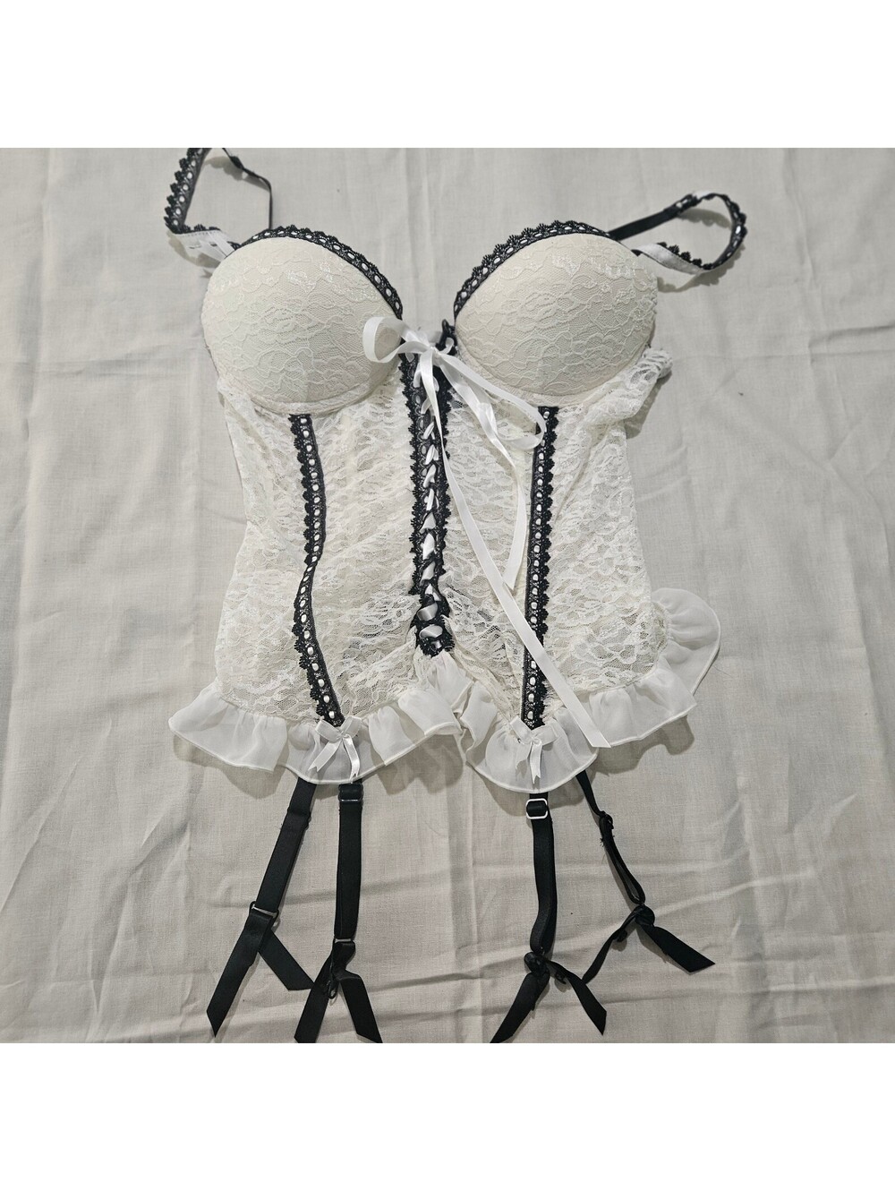 Seductivewear by Cinema Etoile White Lace Bustier Corset with Black Trim Medium